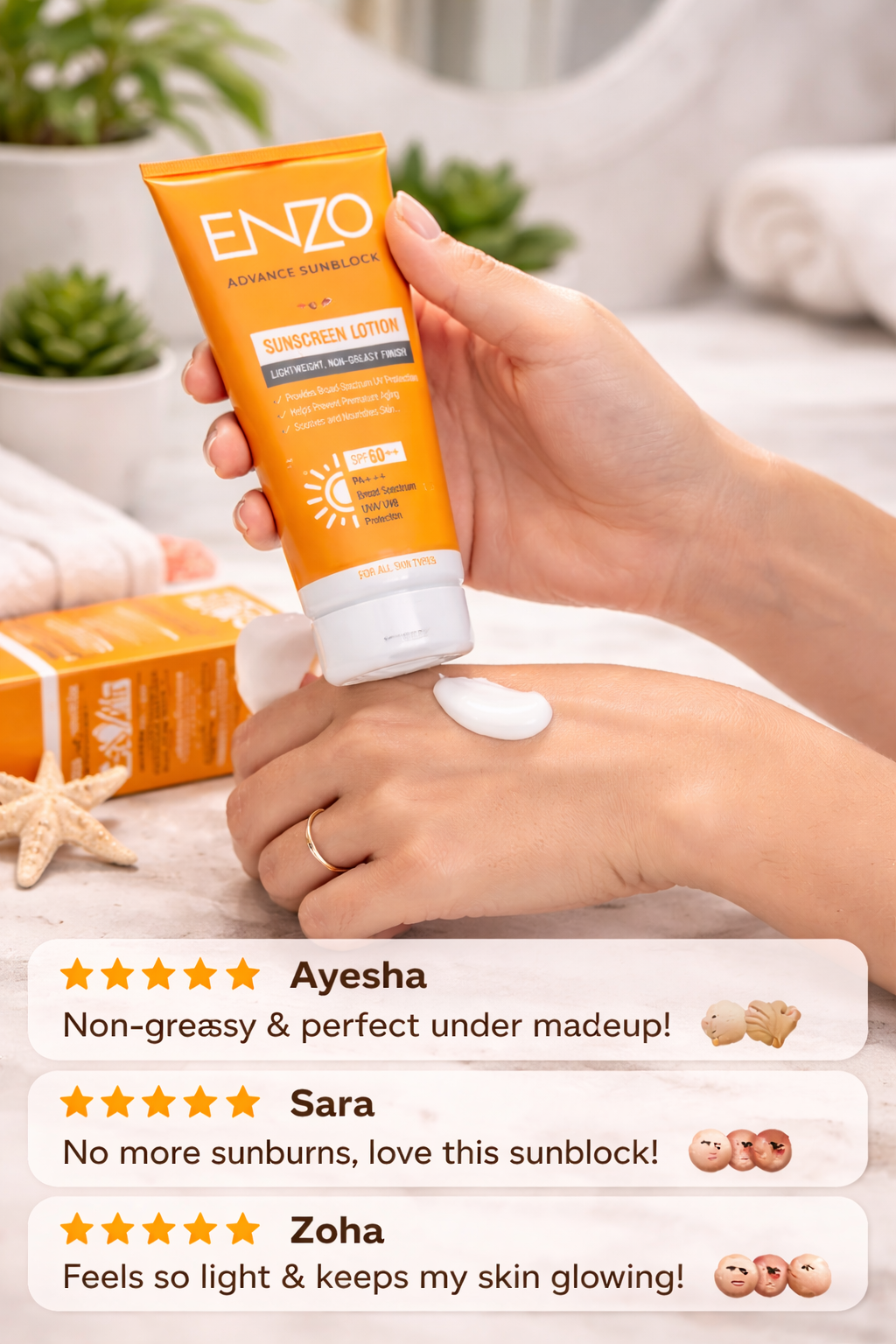 ENZO Advance Sunblock SPF 60+ PA+++ | Lightweight Sunscreen Lotion