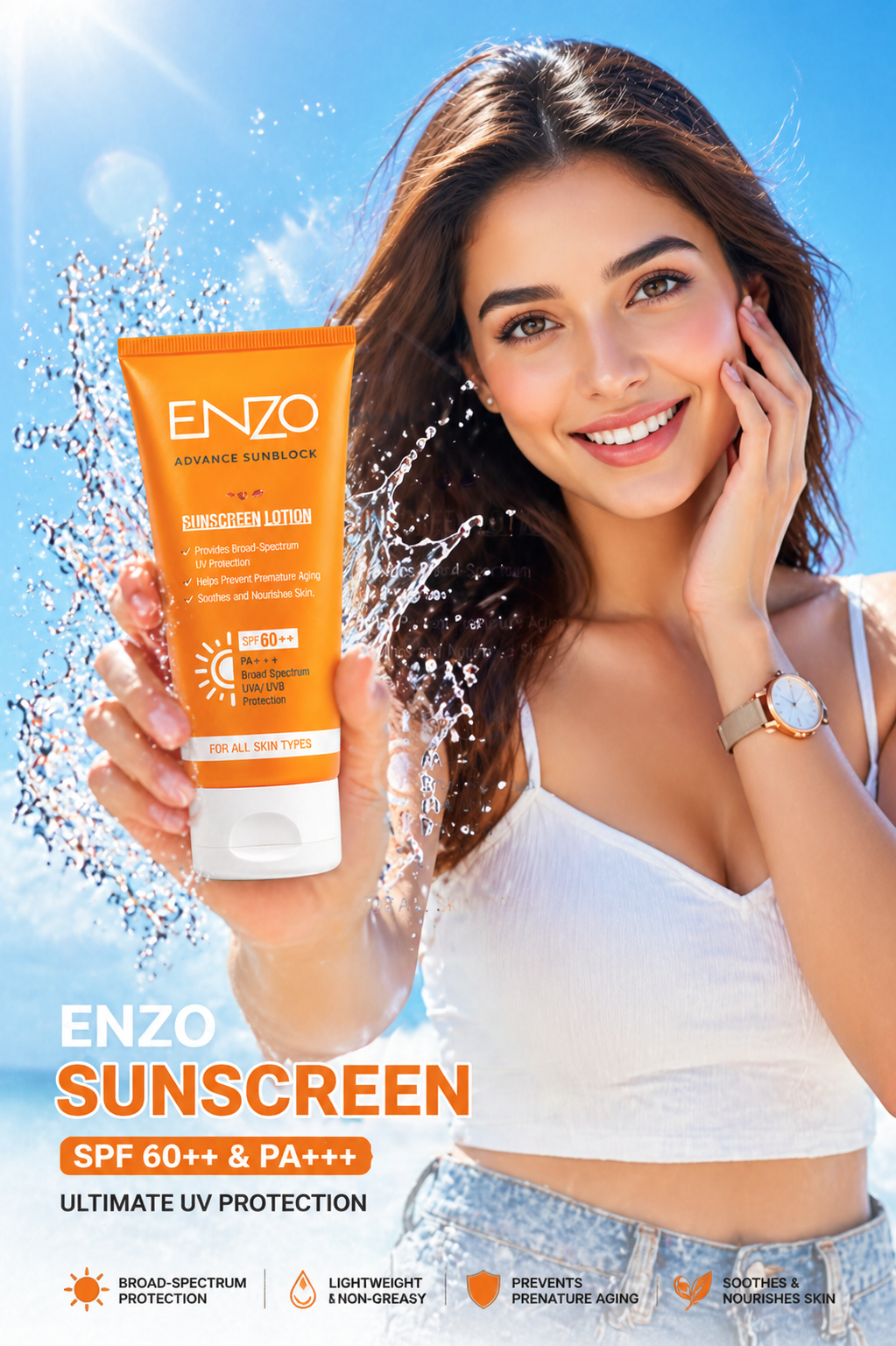 ENZO Advance Sunblock SPF 60+ PA+++ | Lightweight Sunscreen Lotion
