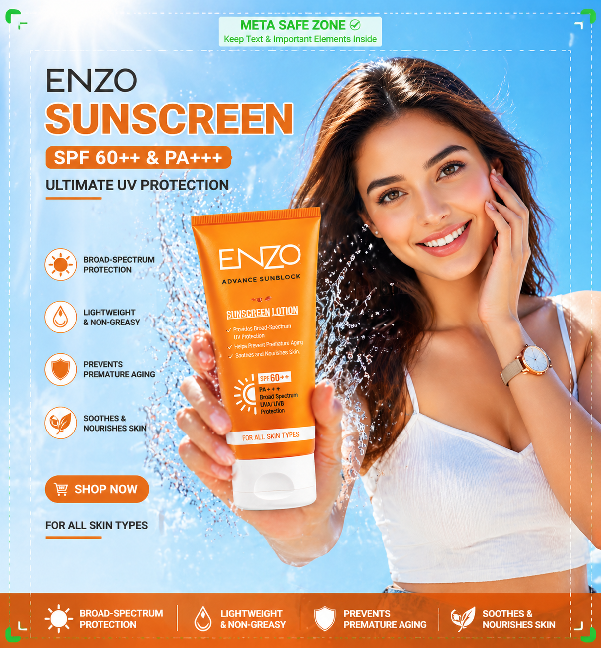 ENZO Advance Sunblock SPF 60+ PA+++ | Lightweight Sunscreen Lotion